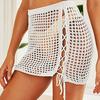 Beach Skirt Solid Color Drawstring Sexy Hollow Out Hight Waist Summer Skirt Holiday Clothes