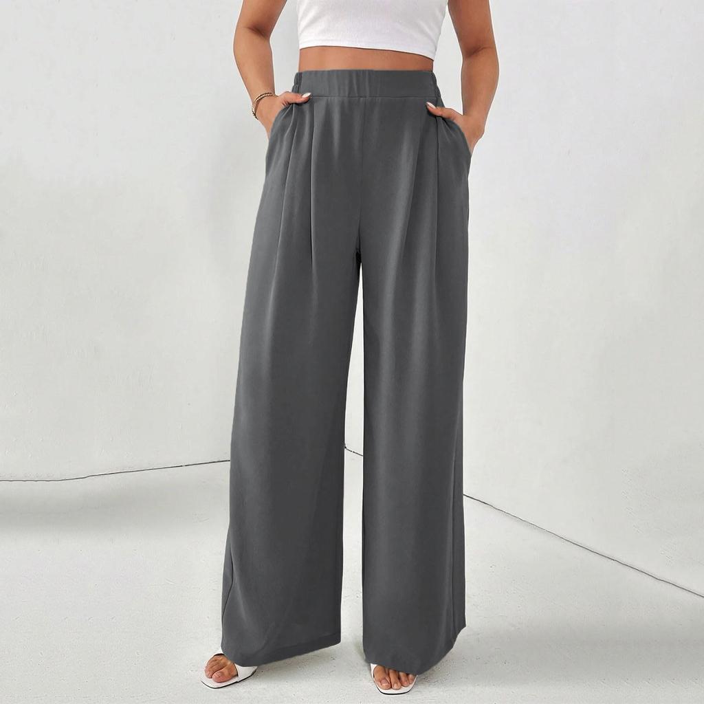 Women's Casual Loose Wide-leg Trousers With Slanted Pockets