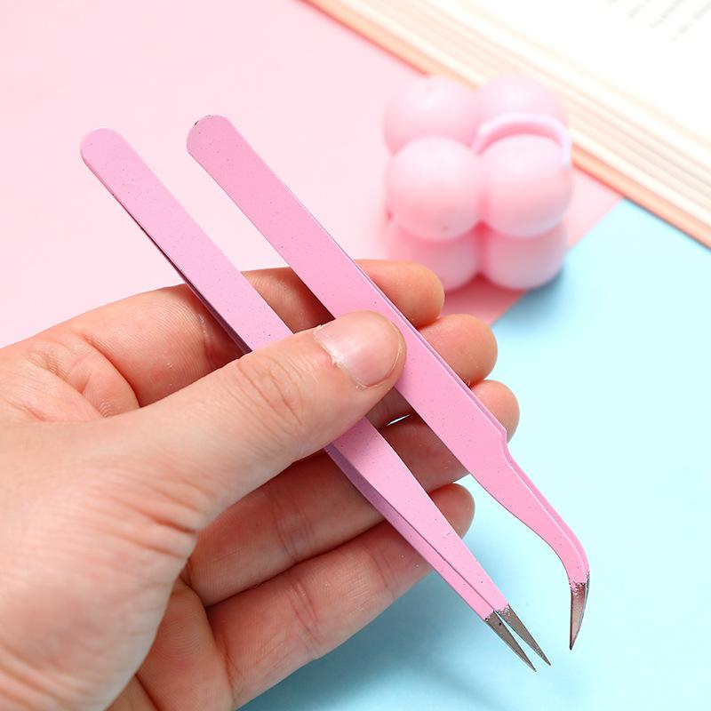 1Set Stainless Steel Straight Curved Tweezers For Nail Art Sticker  Picking Tool Makeup Eyelash Diy Tweezer Tool