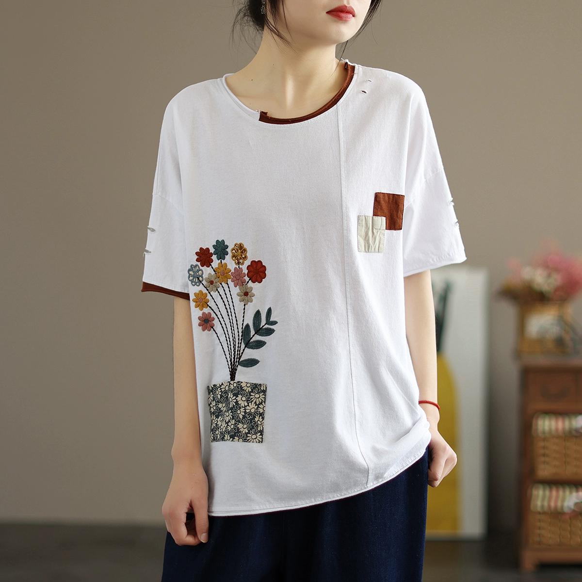 

DIMANAF 2024, женская футболка больших размеров, повседневные топы, свободные летние топы и футболки с круглым вырезом и вышивкой