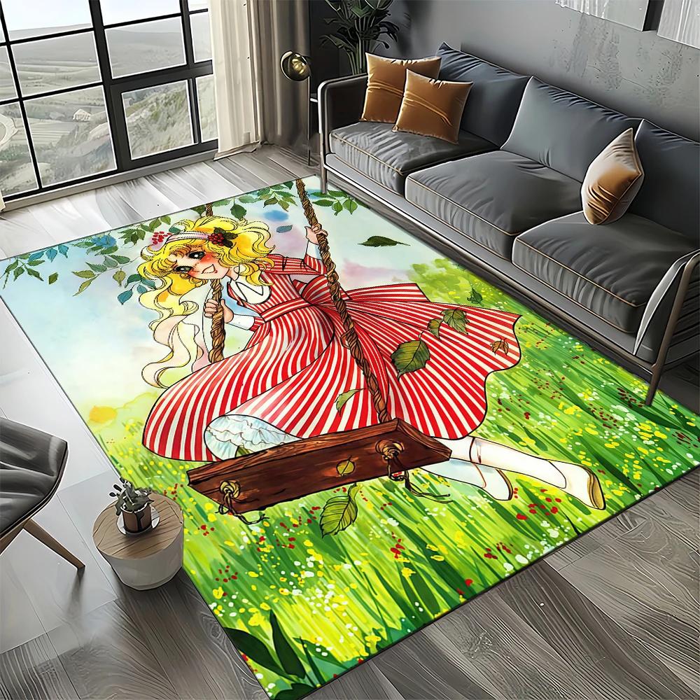 2025 Neuer Stil Süßigkeit Süße Mädchen Cartoon Anime Teppich für Wohnzimmer Schlafzimmer Dekoration, Rutschfeste Dekoration für Sofa Fußmatte Kinder