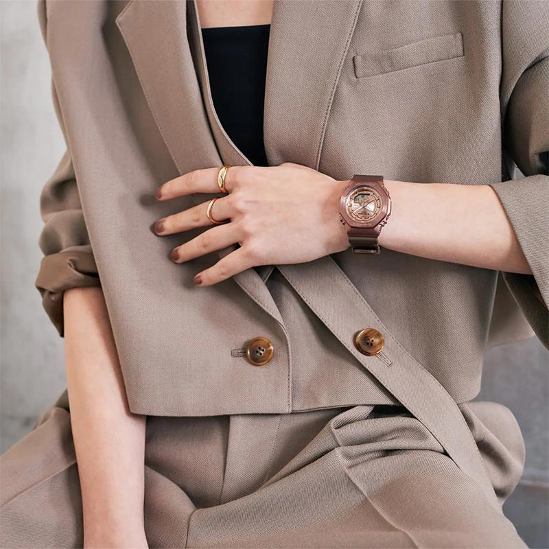Casio All-metal Series-octagonal Fashion Trend Sports Waterproof Octagonal Metal Watch Bronze Quartz Movement Resin Strap Japanese and GM-S2100BR-5APR