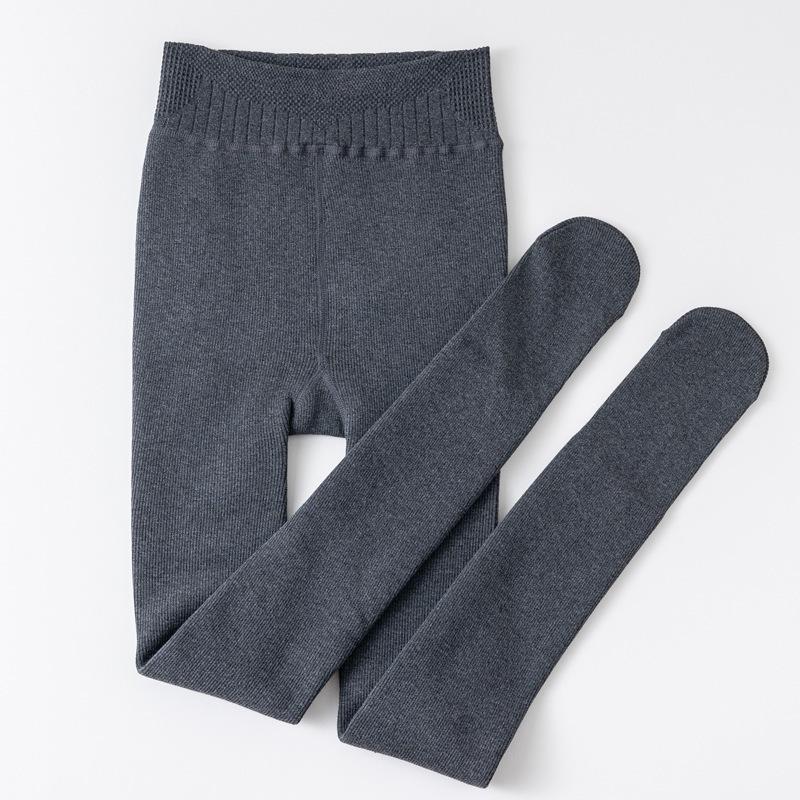 Women's Autumn/Winter Vertical Stripe Black & Gray Fleece-Lined Slimming Tights
