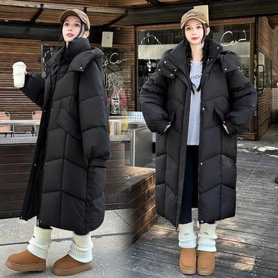 Winter New Hooded Cotton-padded Jacket, Knee-length Women's Cotton-padded Jacket, Versatile Thickened Bread Coat, Cotton-padded Jacket