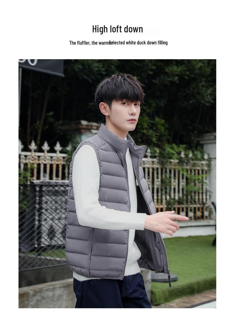 2024 Men's Lightweight Down Vest - Casual Sleeveless, Short Stand Collar, Plus Size Autumn/Winter Outerwear