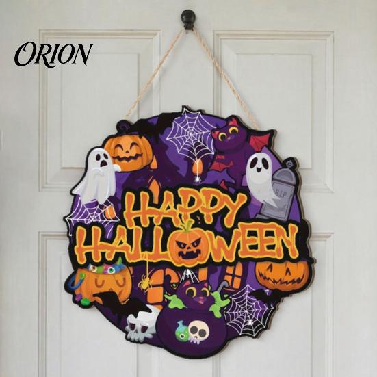 Thickened Solid Wood Pendant Happy Halloween Wooden Door Hanger Sign for Household Front Porch, Cute Ghost Pumpkin Sunproof Holiday Printed
