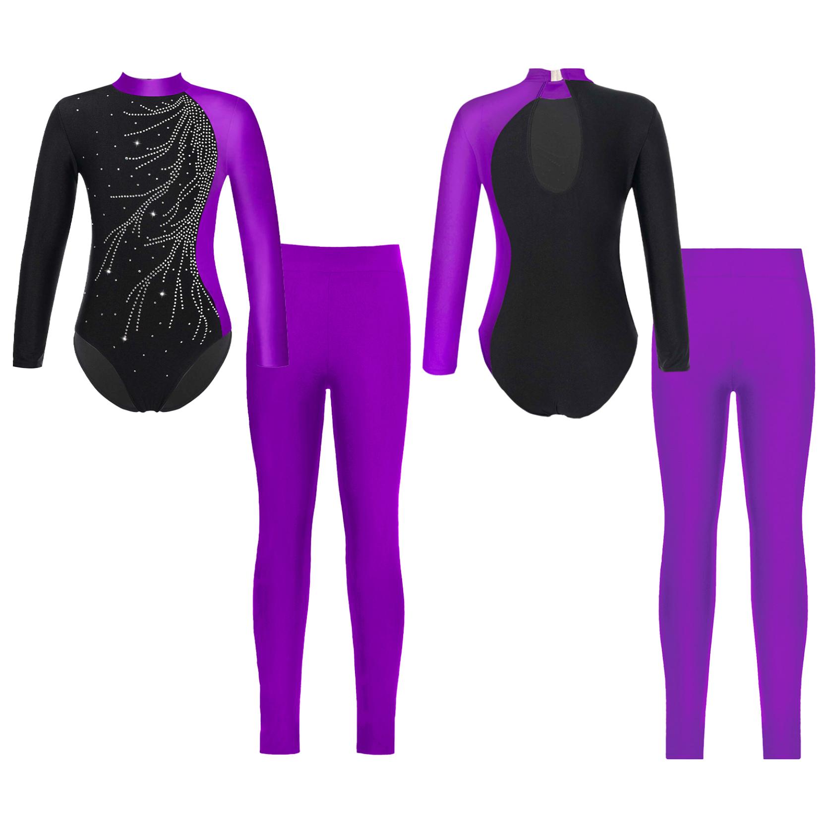 IEFiEL Kinderen Meisjes Gymnastiek Schaatsen Dansoutfits Lange mouw Mock Hals Turnpakje en leggings 9-10 Years