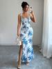 Import and Export, European and American Women's Clothing Suspender Flower Slim Split Dress
