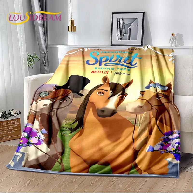 Spirit Riding Free Horses Cartoon Soft Plush Blanket,Flannel Blanket Throw Blanket for Living Room Bedroom Bed Sofa Picnic Cover