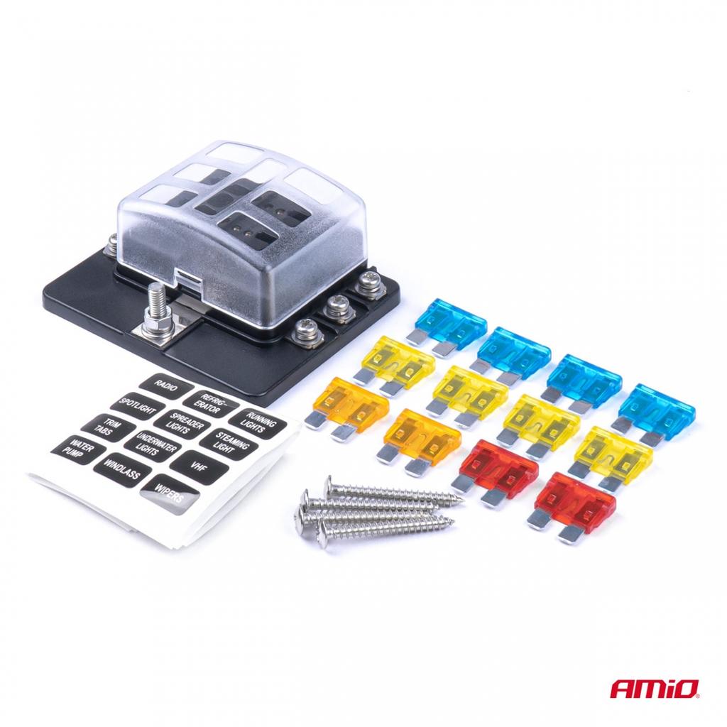 Ceramic fuse box 6 sockets + fuses AMIO-03039