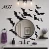 Three-dimensional Halloween Decor 12Pcs Bats Wall Decals, 3D Bat Stickers for Home Decor, Folded Paper Decoration 4 Size Waterproof Black Spooky