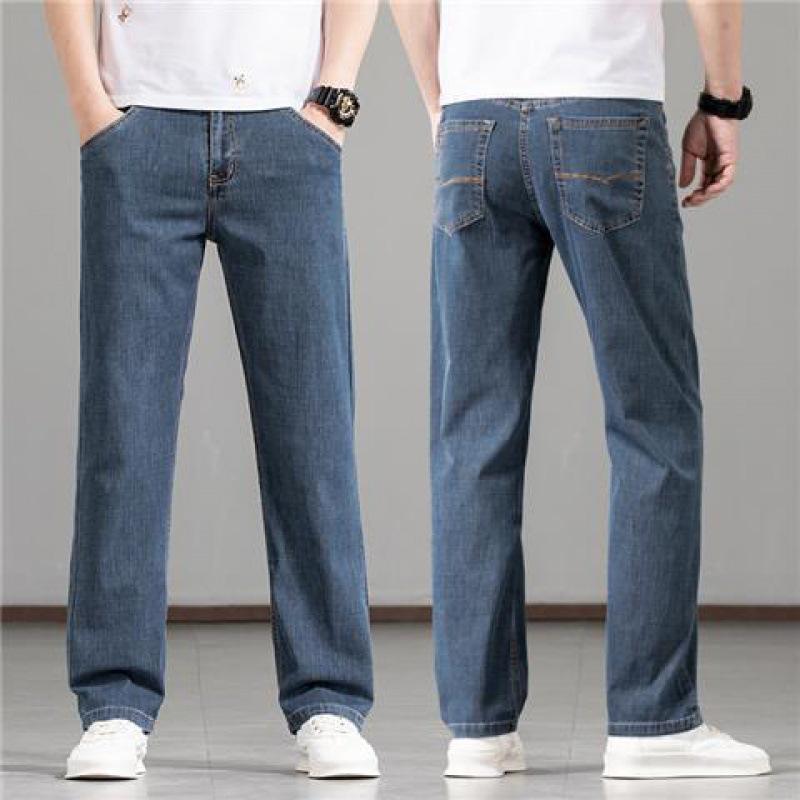 

Чоловічі зимові прямі джинси на резинці 2024, вільний крой, товсті штани великого розміру, повсякденні штани 33 (waist 2.6 ft)