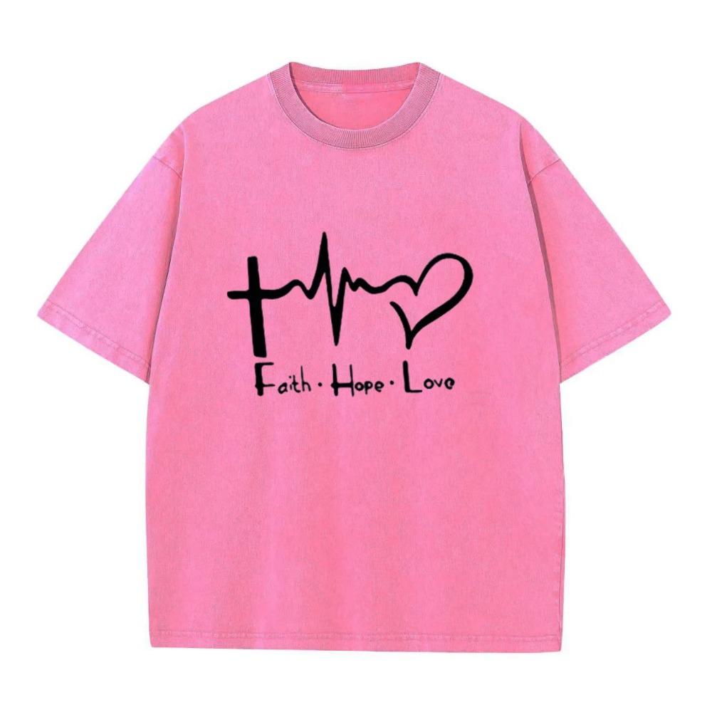 Men's Faith Hope Love Printed T-Shirt Cotton Short Sleeve Crew Neck Casual Loose Fit Big Size Summer Fashion Tees