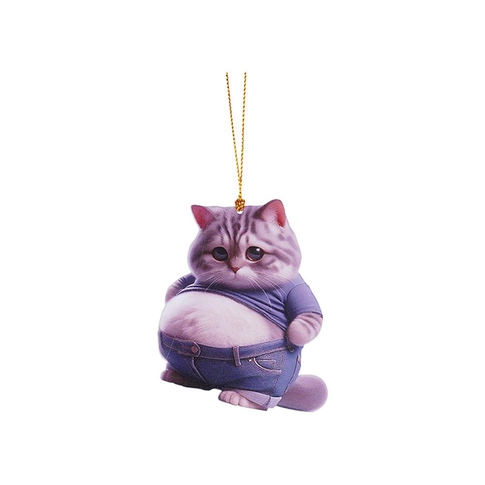 2D Car Cute Cat-Shaped Pendant  Interior Mirror Hanging Keychain Realistic Animal Rearview Car Schoolbag Decor Accessories