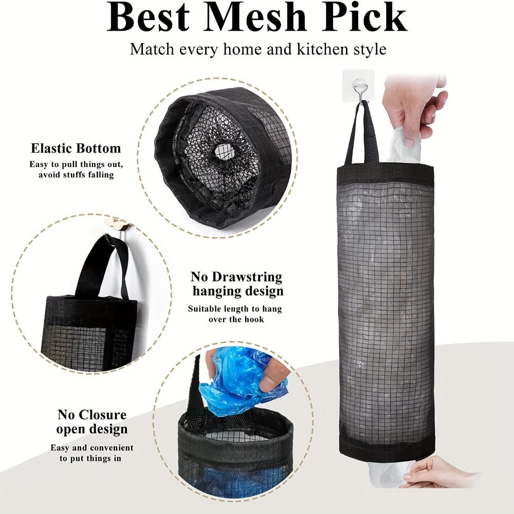 Foldable Mesh Grocery Bag Rack, Breathable Plastic Bag Dispenser, Kitchen Garbage Bag Storage Box with Hanging Storage