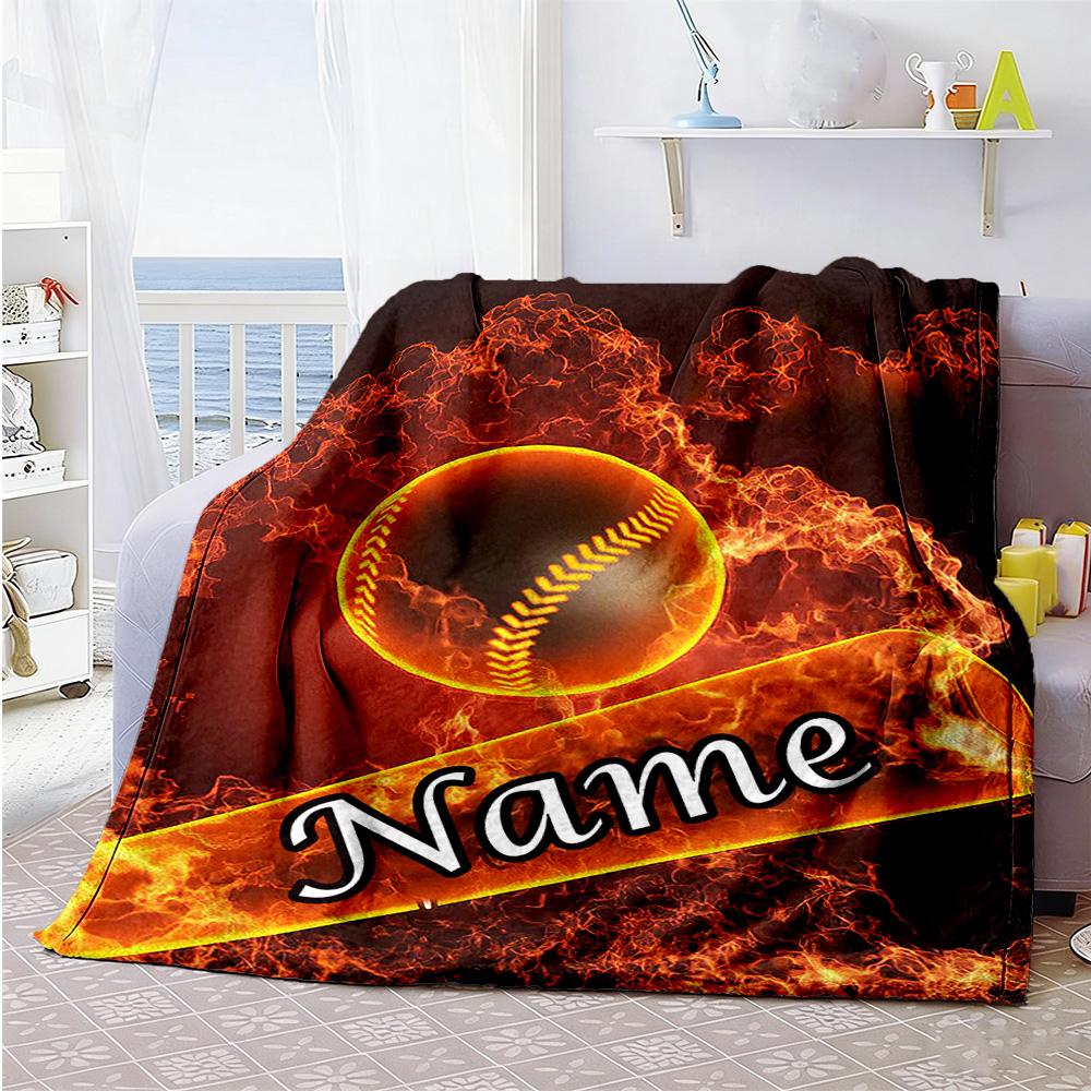 Softball Bat Customize Text Blanket Multi-purpose Personalized Blanket Comfortable for Living Room Office Office Chair Picnics Ideal for All Seasons