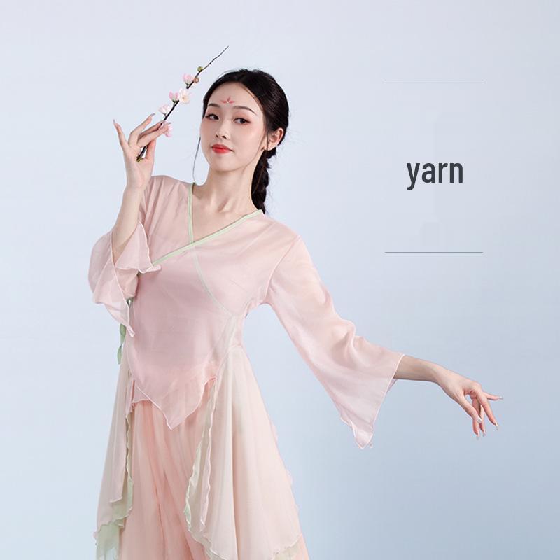 Dámské kostýmy pro klasický tanec: Vlající gáza, šifonové topy, vílí styl, starověké čínské taneční oblečení