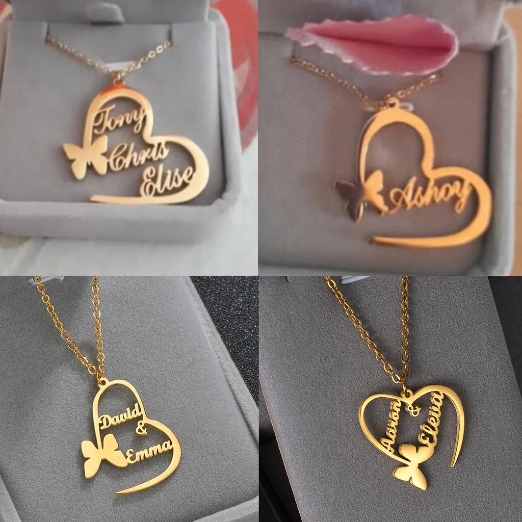 Atoztide Personalized Custom Name Necklace for Women Stainless Steel Heart Brtterfly Letter Choker Chain Pendant Jewelry Gift
