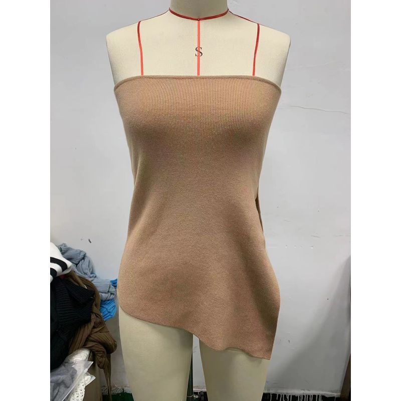 European and American New Sexy Strapless Solid Split Tube Top Top Sexy Knitted Chest Wrap Top