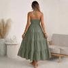 Spring and Summer European Style Solid Color Vacation Loose Fit Maxi Dress Fashion Backless