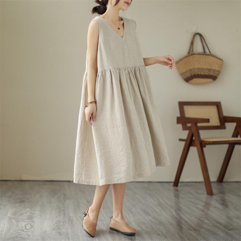 

Large size dress summer wear sweat-absorbing and breathable brocade cotton sleeveless vest dress women s new summer skirt 3XL хакі