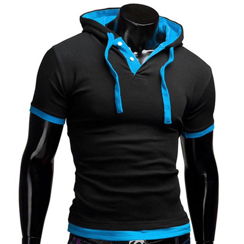 

Мужской летний пуловер с капюшоном, мужская футболка с короткими рукавами xl синий