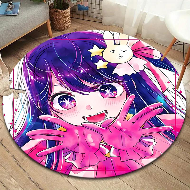 Oshi No Ko Round Area Rug,Carpet Rug for Living Room Bedroom Sofa Playroom Decor,Non-slip Floor Mat