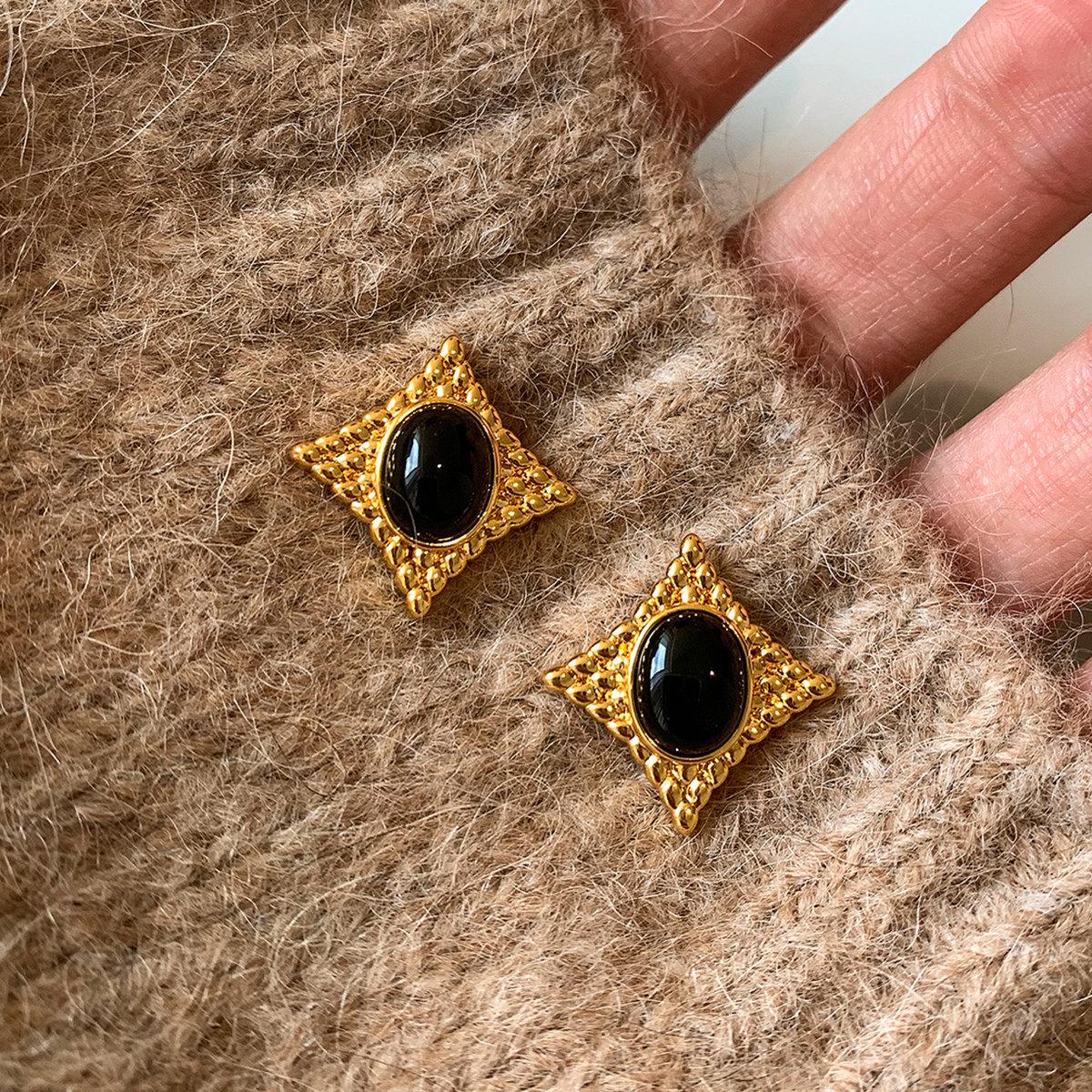 

Silver Needle Tiger Eye Starburst Luxury Stud Earrings - Retro Maillard Tone Ear Ornaments