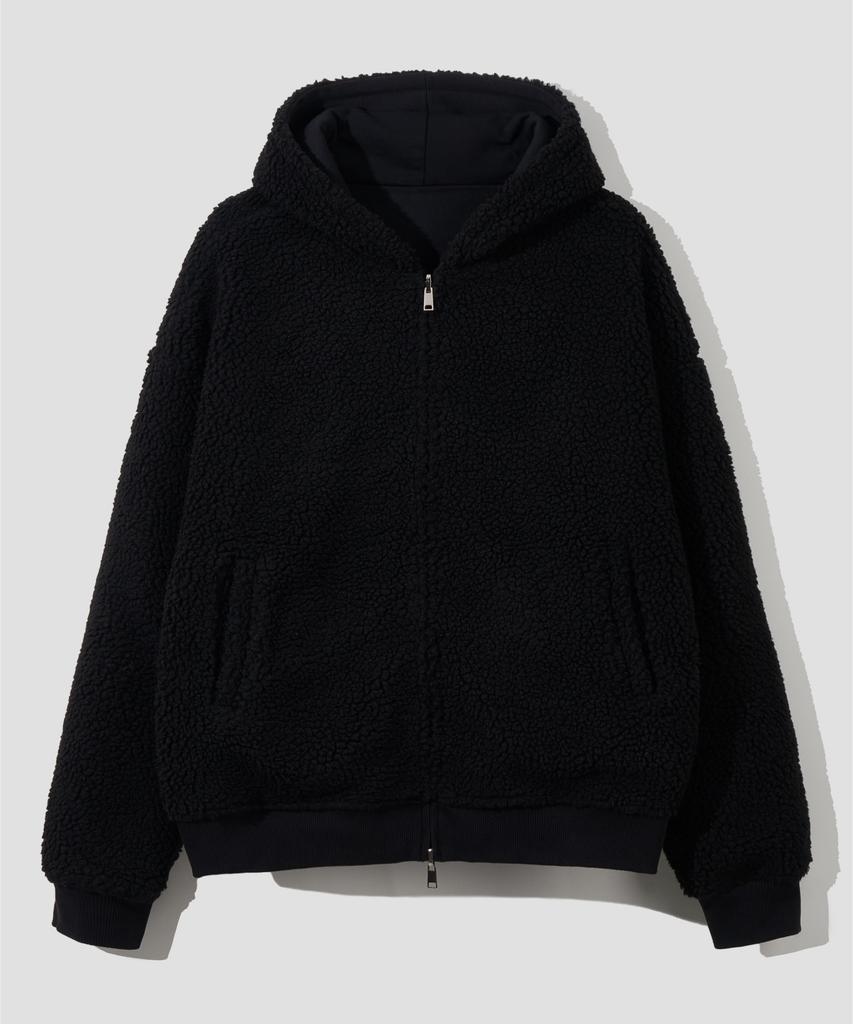 Agod Reversible Heavy Fleece Boa Hooded Zip-Up [Black]