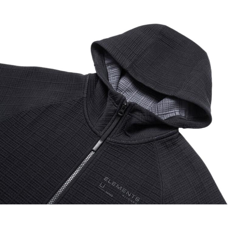 Li-Ning Fitness Series Solid Color Hooded 3D Cut Cardigan Long Sleeve Sweatshirt Men Tops Black AWDT741-1