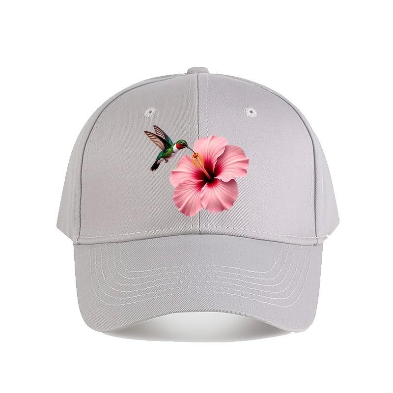 Hummingbird Hibiscus Flower Baseball Cap Adjustable Cotton Print Outdoor Casual Adjustable Hat