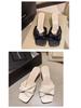 Women's Square Toe Plus Size Stiletto Heel Cross Strap Flip Flops - Medium Heel Fashion Slippers