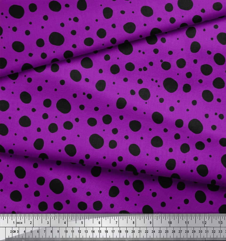 Soimoi Purple Japan Crepe Satin Fabric Black Dots Print Fabric by the Metre 42 Inch
