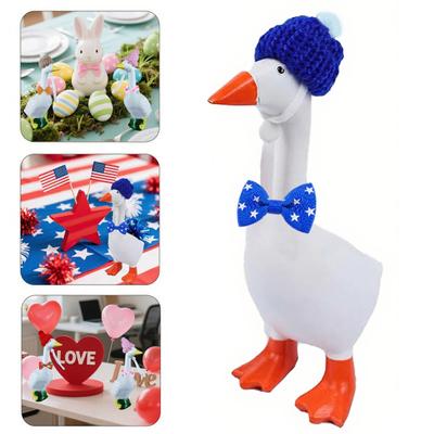 Christmas Desk Goose Outfit 7-Inch Goose Statue Outfit 8 Holiday Designs Knitted Hat And Bow for Home Office Desktop Festive Decorations