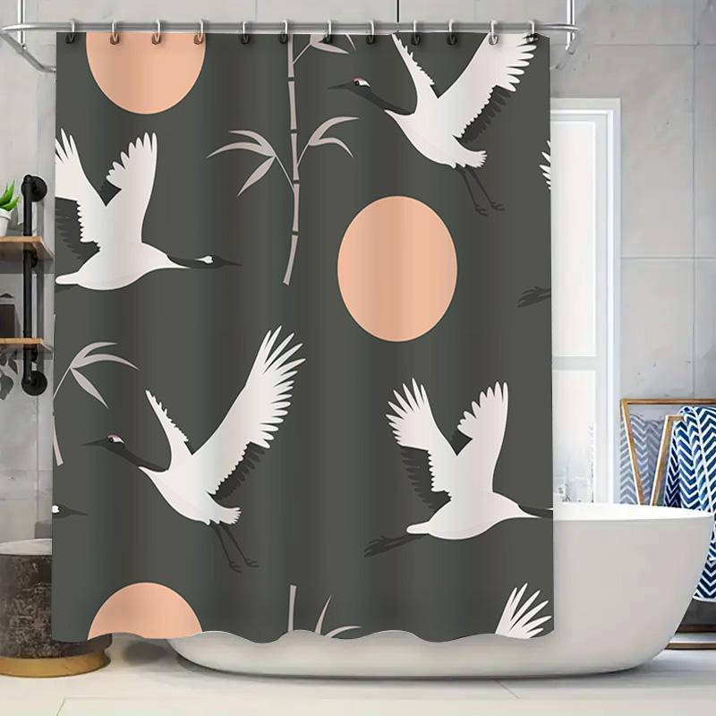 

Avian Flight Black Shower Curtain With Bamboo Sunset Design For Bathroom Decorations Gray White Pattern W60H190(CM)-1 Pcs