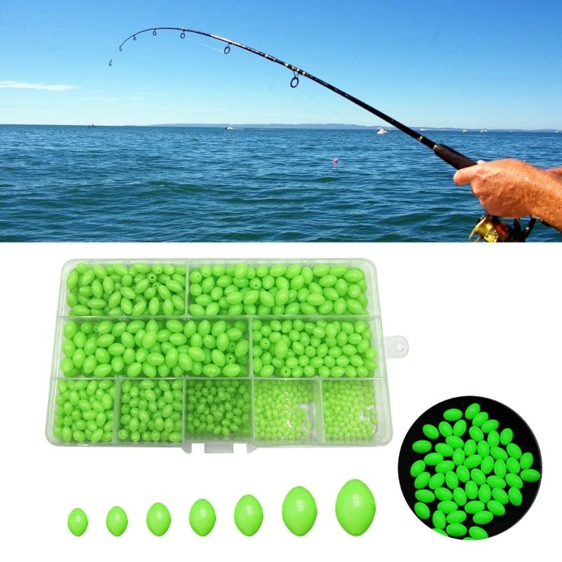 900PCS Oval Green Plastic Luminous Fishing Beads Glowing Sink Beads For Treble-Hook Fishing Rigs Fishing Lures Tackle