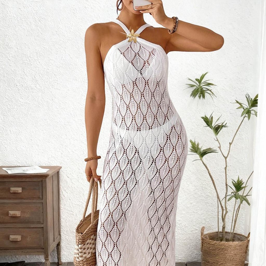 Sexy Backless Open-necked Metal Star-patterned Embellished Halter Dress Bikini Top Dress for Women