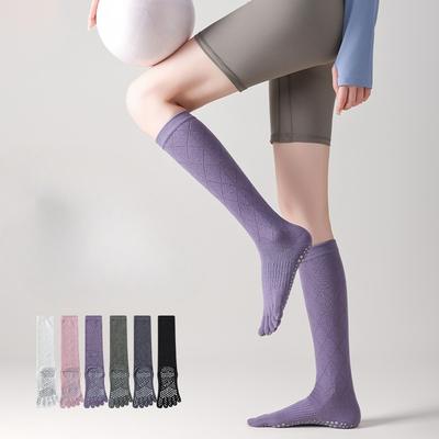 Women's Spring and Summer Cotton Socks, Yoga Socks, Anti-slip Long Tubes, Professional Five-finger Socks, Mid-tube Sports Socks, Fitness Pilates