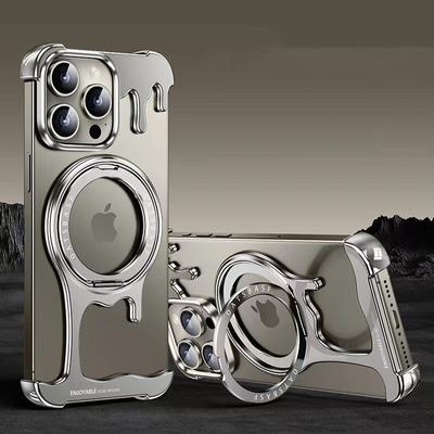 Luxury Liquid Metal For Magsafe Magnetic Stand Phone Case For iPhone 16 15 14 13 Pro Max Heat Dissipation Wireless Charging Cover