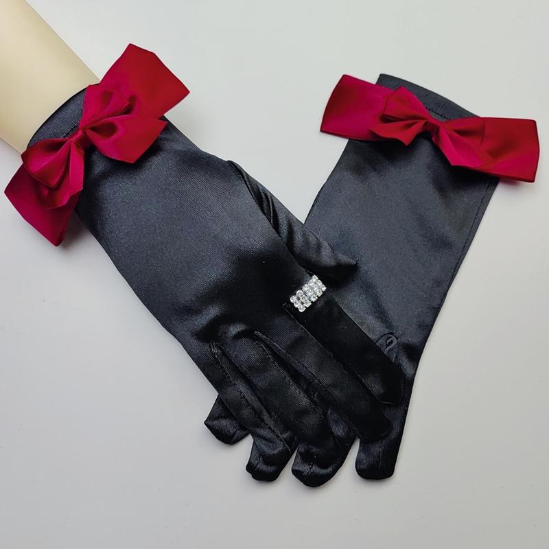 

Elegant Retro Black Satin Bridal Gown Accessories Girls Party Dress Gloves Winter Full Finger Mittens For Wedding Celebration