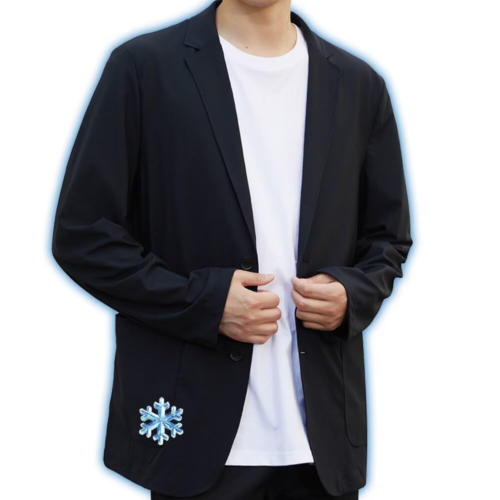 

VICALLED Tailored Summer Cooling UV Business Style Men s Jacket, Jacket, Protection, Breathable, Sweat-Wicking, Quick-Drying, Stretch, чёрный