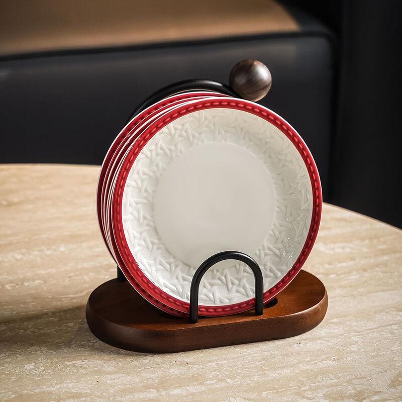 

Retro Embossed Ceramic Snack Plate Set with Storage Rack