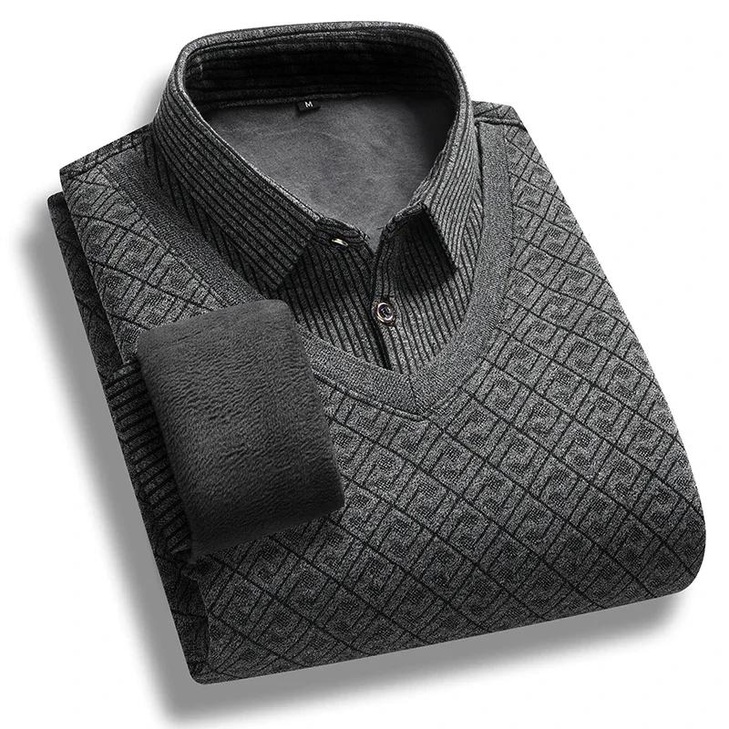 Moda Outono Inverno Plush de Alta Qualidade Gola Grossa Suéter Quente Tendência da Moda Solto Respirável Suéter Falso de Duas Peças