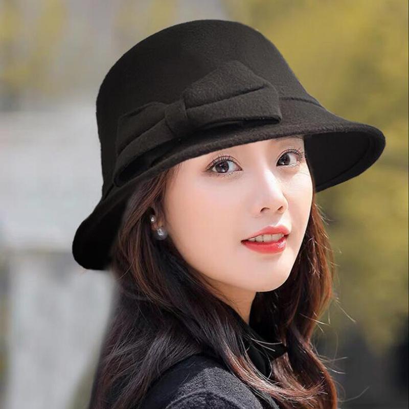 Women'S Hat Fedora Hat For Women Temperament Elegant Church Autumn Winter Women'S Bow Hat High Quality Top Hat Wedding