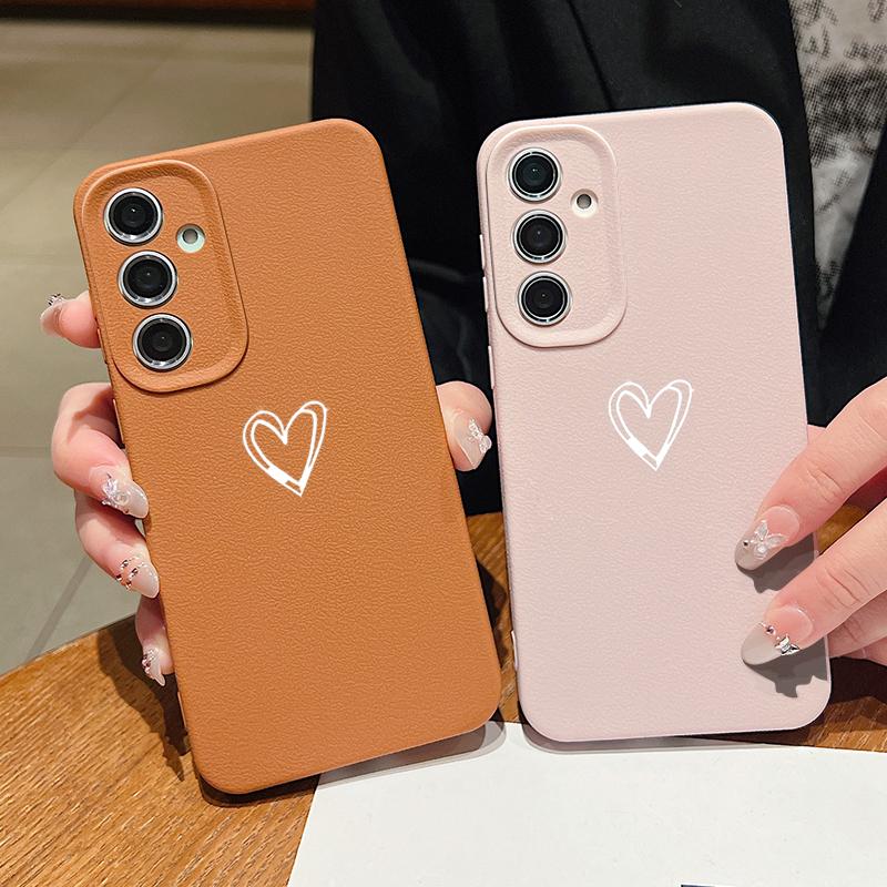 Leather Texture TPU Phone Case For Samsung Galaxy A57 A17 A16 A56 A37 A55 A15 A25 A26 A36 A35 A54 5G Love Heart Pattern Cover
