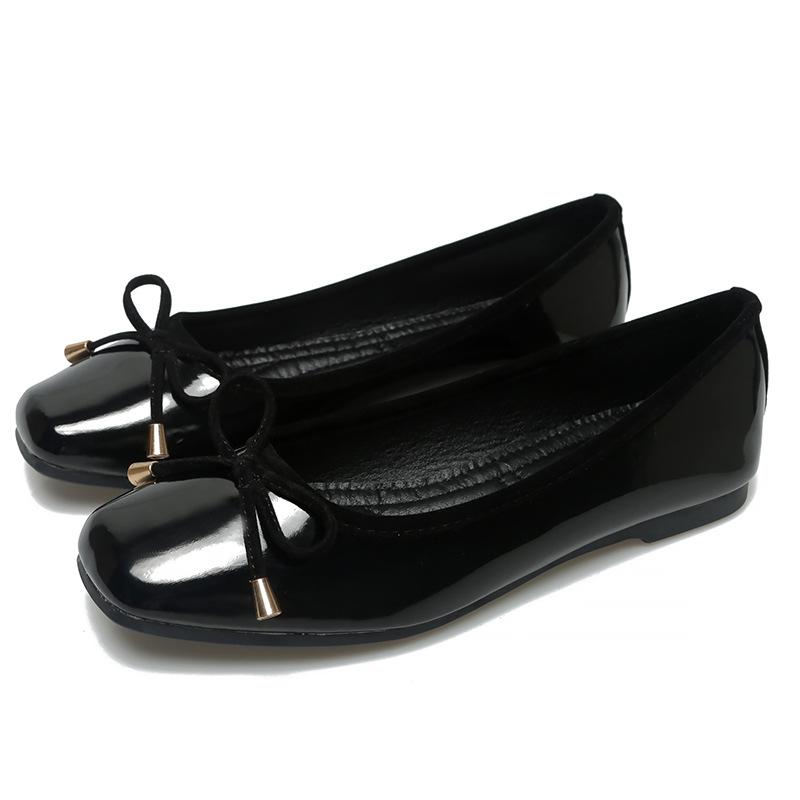 Fashion candy color japanned leather ballet flats women square toe cozy mocasines female bowknot slip on loafers tenis de mujer 2025