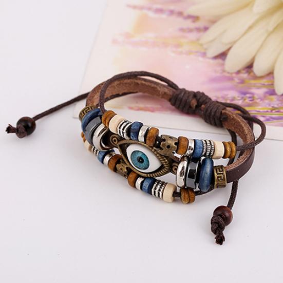 Unisex handgefertigtes türkisches Auge Kunstleder verstellbares Armband Armband Schmuck