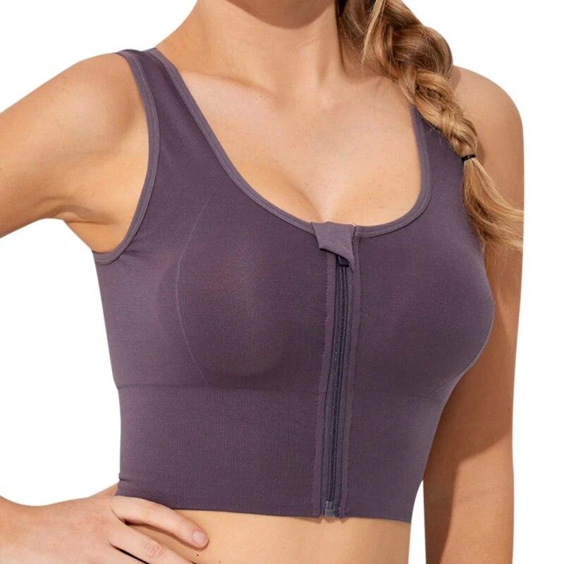 Intimo sportivo da donna con cerniera frontale che esegue il reggiseno sportivo I-back Yoga