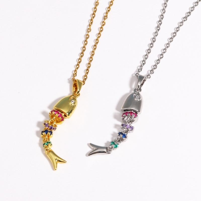 Creative Swinging Fish Pendant Necklace Colorful Copper Alloy Jewelry For Women Fashionable Dynamic Neckchain