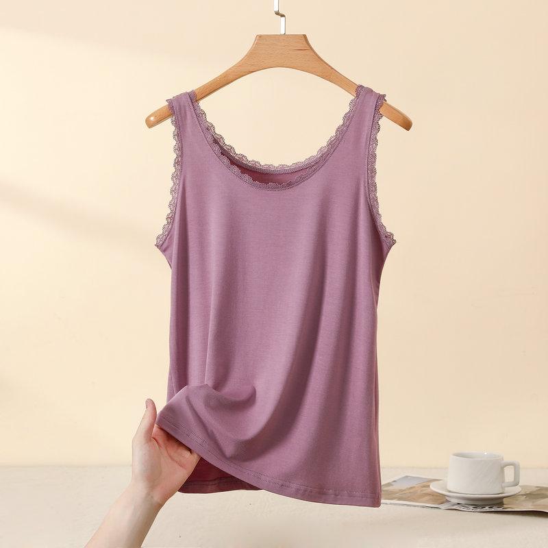 Plus Size L to 4XL Lace O-Neck Tank Tops Women's Lace Trim Camisole Bralette Casual Daily Layering Underwear Sleeveless Tee Tops